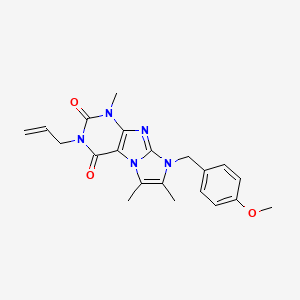 molecular formula C21H23N5O3 B2735426 6-[(4-Methoxyphenyl)methyl]-4,7,8-trimethyl-2-prop-2-enylpurino[7,8-a]imidazole-1,3-dione CAS No. 876902-51-1