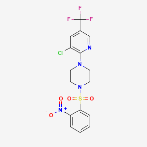 molecular formula C16H14ClF3N4O4S B2735432 1-[3-氯-5-(三氟甲基)吡啶-2-基]-4-(2-硝基苯基)磺酰基哌嗪 CAS No. 946387-22-0