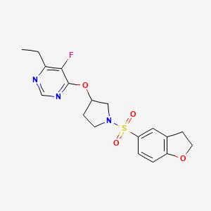 molecular formula C18H20FN3O4S B2735441 4-((1-((2,3-二氢苯并呋喃-5-基)磺酰)吡咯啶-3-基)氧基)-6-乙基-5-氟嘧啶 CAS No. 2034250-18-3