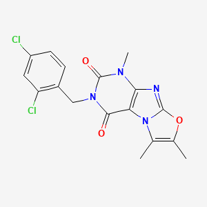 molecular formula C17H14Cl2N4O3 B2735463 2-[(2,4-Dichlorophenyl)methyl]-4,7,8-trimethylpurino[8,7-b][1,3]oxazole-1,3-dione CAS No. 899947-42-3