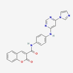 molecular formula C23H16N6O3 B2735470 N-(4-((6-(1H-imidazol-1-yl)pyrimidin-4-yl)amino)phenyl)-2-oxo-2H-chromene-3-carboxamide CAS No. 1172915-16-0