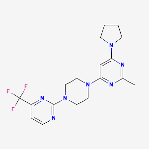 molecular formula C18H22F3N7 B2735475 2-Methyl-4-pyrrolidin-1-yl-6-[4-[4-(trifluoromethyl)pyrimidin-2-yl]piperazin-1-yl]pyrimidine CAS No. 2415554-66-2
