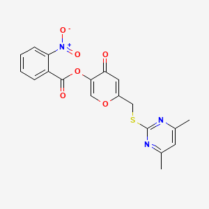 molecular formula C19H15N3O6S B2735498 [6-[(4,6-二甲基嘧啶-2-基)硫代甲基]-4-氧代吡喃-3-基] 2-硝基苯甲酸酯 CAS No. 877636-38-9