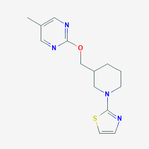 molecular formula C14H18N4OS B2735514 2-[3-[(5-Methylpyrimidin-2-yl)oxymethyl]piperidin-1-yl]-1,3-thiazole CAS No. 2380044-92-6