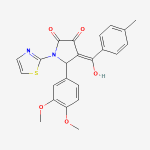 molecular formula C23H20N2O5S B2735523 (4E)-5-(3,4-Dimethoxyphenyl)-4-[hydroxy-(4-methylphenyl)methylidene]-1-(1,3-thiazol-2-yl)pyrrolidine-2,3-dione CAS No. 406200-10-0