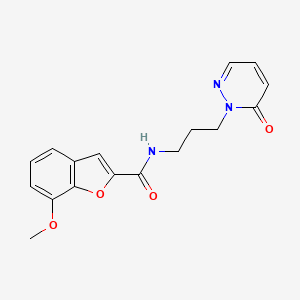 molecular formula C17H17N3O4 B2735541 7-methoxy-N-(3-(6-oxopyridazin-1(6H)-yl)propyl)benzofuran-2-carboxamide CAS No. 1210532-91-4