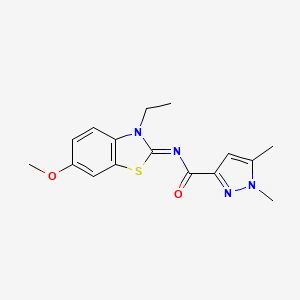 molecular formula C16H18N4O2S B2735545 N-(3-ethyl-6-methoxybenzo[d]thiazol-2(3H)-ylidene)-1,5-dimethyl-1H-pyrazole-3-carboxamide CAS No. 1173516-48-7