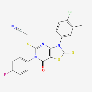 2-[[3-(4-Chloro-3-methylphenyl)-6-(4-fluorophenyl)-7-oxo-2-sulfanylidene-[1,3]thiazolo[4,5-d]pyrimidin-5-yl]sulfanyl]acetonitrile