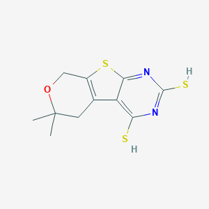 molecular formula C11H12N2OS3 B273555 12,12-dimethyl-11-oxa-8-thia-4,6-diazatricyclo[7.4.0.02,7]trideca-1(9),2,4,6-tetraene-3,5-dithiol 