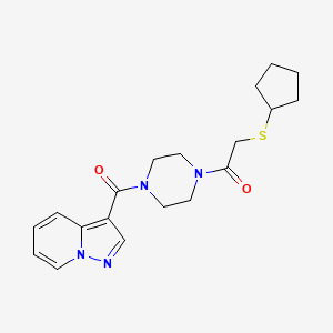 molecular formula C19H24N4O2S B2735559 2-(Cyclopentylthio)-1-(4-(pyrazolo[1,5-a]pyridine-3-carbonyl)piperazin-1-yl)ethanone CAS No. 1396711-17-3