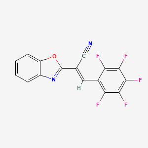 molecular formula C16H5F5N2O B2735566 (E)-2-(benzo[d]oxazol-2-yl)-3-(perfluorophenyl)acrylonitrile CAS No. 618391-72-3