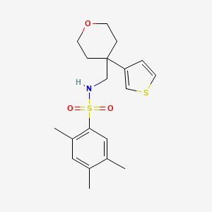 molecular formula C19H25NO3S2 B2735570 2,4,5-trimethyl-N-((4-(thiophen-3-yl)tetrahydro-2H-pyran-4-yl)methyl)benzenesulfonamide CAS No. 2309799-58-2
