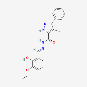 molecular formula C20H20N4O3 B2735581 N'-[(E)-(3-ethoxy-2-hydroxyphenyl)methylidene]-4-methyl-3-phenyl-1H-pyrazole-5-carbohydrazide CAS No. 1285489-45-3