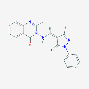 molecular formula C20H17N5O2 B273559 2-methyl-3-[[(Z)-(3-methyl-5-oxo-1-phenylpyrazol-4-ylidene)methyl]amino]quinazolin-4-one 