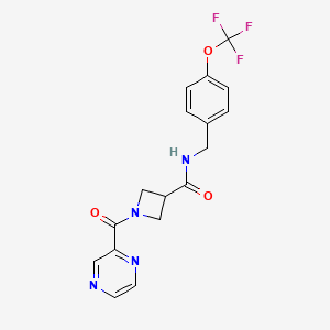 molecular formula C17H15F3N4O3 B2735627 1-(pyrazine-2-carbonyl)-N-(4-(trifluoromethoxy)benzyl)azetidine-3-carboxamide CAS No. 1396811-66-7