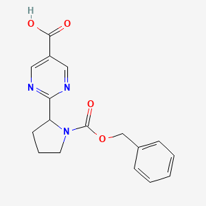 molecular formula C17H17N3O4 B2735772 2-(1-Phenylmethoxycarbonylpyrrolidin-2-yl)pyrimidine-5-carboxylic acid CAS No. 2287316-66-7