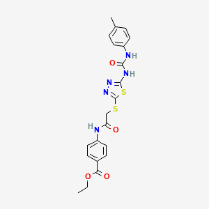 molecular formula C21H21N5O4S2 B2735820 乙酸 4-(2-((5-(3-(对甲苯基)脲基)-1,3,4-噻二唑-2-基)硫)乙酰胺基)苯甲酯 CAS No. 898461-63-7