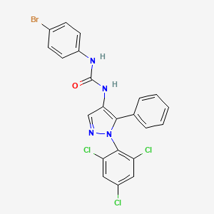 molecular formula C22H14BrCl3N4O B2735821 N-(4-bromophenyl)-N'-[5-phenyl-1-(2,4,6-trichlorophenyl)-1H-pyrazol-4-yl]urea CAS No. 477713-91-0