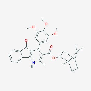molecular formula C33H37NO6 B273585 1,7,7-trimethylbicyclo[2.2.1]hept-2-yl 2-methyl-5-oxo-4-(3,4,5-trimethoxyphenyl)-4,5-dihydro-1H-indeno[1,2-b]pyridine-3-carboxylate 