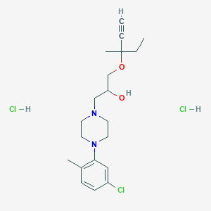 molecular formula C20H31Cl3N2O2 B2735878 1-(4-(5-Chloro-2-methylphenyl)piperazin-1-yl)-3-((3-methylpent-1-yn-3-yl)oxy)propan-2-ol dihydrochloride CAS No. 1185000-68-3