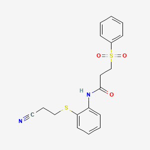molecular formula C18H18N2O3S2 B2735896 3-(苯磺酰基)-N-[2-(2-氰基乙基硫基)苯基]丙酰胺 CAS No. 868676-30-6