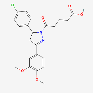 molecular formula C22H23ClN2O5 B2735945 5-[5-(4-chlorophenyl)-3-(3,4-dimethoxyphenyl)-4,5-dihydro-1H-pyrazol-1-yl]-5-oxopentanoic acid CAS No. 370854-18-5