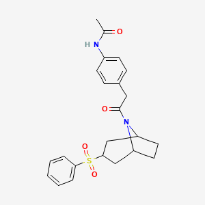 molecular formula C23H26N2O4S B2735946 N-(4-(2-oxo-2-((1R,5S)-3-(phenylsulfonyl)-8-azabicyclo[3.2.1]octan-8-yl)ethyl)phenyl)acetamide CAS No. 1448078-77-0
