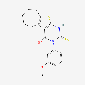 4-(3-Methoxyphenyl)-5-sulfanyl-8-thia-4,6-diazatricyclo[7.5.0.0,2,7]tetradeca-1(9),2(7),5-trien-3-one