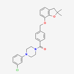 molecular formula C28H29ClN2O3 B2735969 (4-(3-Chlorophenyl)piperazin-1-yl)(4-(((2,2-dimethyl-2,3-dihydrobenzofuran-7-yl)oxy)methyl)phenyl)methanone CAS No. 941947-96-2