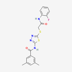 molecular formula C19H17FN4O2S2 B2735979 N-(5-((2-((2-fluorophenyl)amino)-2-oxoethyl)thio)-1,3,4-thiadiazol-2-yl)-3,5-dimethylbenzamide CAS No. 392298-67-8