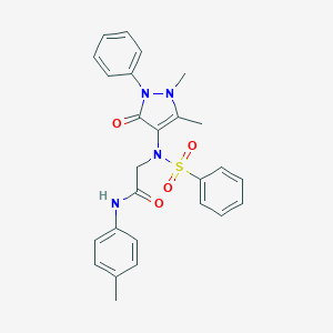 molecular formula C26H26N4O4S B273602 2-[(1,5-dimethyl-3-oxo-2-phenyl-2,3-dihydro-1H-pyrazol-4-yl)(phenylsulfonyl)amino]-N-(4-methylphenyl)acetamide 