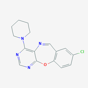 molecular formula C16H15ClN4O B273607 8-Chloro-4-piperidin-1-ylpyrimido[4,5-b][1,4]benzoxazepine 