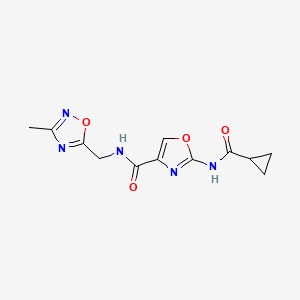 molecular formula C12H13N5O4 B2736088 2-(环丙基甲酰胺基)-N-((3-甲基-1,2,4-噁二唑-5-基)甲基)噁唑-4-甲酰胺 CAS No. 1351614-13-5