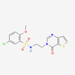 molecular formula C15H14ClN3O4S2 B2736117 5-chloro-2-methoxy-N-(2-(4-oxothieno[3,2-d]pyrimidin-3(4H)-yl)ethyl)benzenesulfonamide CAS No. 1903305-77-0