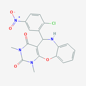 molecular formula C19H15ClN4O5 B273612 5-{2-chloro-5-nitrophenyl}-1,3-dimethyl-5,6-dihydropyrimido[4,5-b][1,5]benzoxazepine-2,4(1H,3H)-dione 