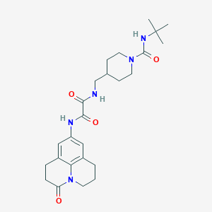 molecular formula C25H35N5O4 B2736126 N1-((1-(叔丁基氨基甲酰)哌啶-4-基)甲基)-N2-(3-氧代-1,2,3,5,6,7-六氢吡啶并[3,2,1-ij]喹啉-9-基)草酰胺 CAS No. 1325689-37-9