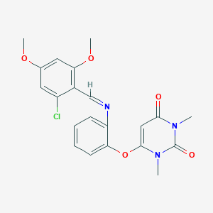 molecular formula C21H20ClN3O5 B273613 6-{2-[(2-chloro-4,6-dimethoxybenzylidene)amino]phenoxy}-1,3-dimethyl-2,4(1H,3H)-pyrimidinedione 