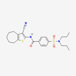 molecular formula C23H29N3O3S2 B2736133 N-(3-cyano-5,6,7,8-tetrahydro-4H-cyclohepta[b]thiophen-2-yl)-4-(N,N-dipropylsulfamoyl)benzamide CAS No. 438028-30-9