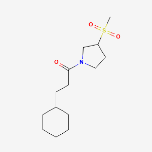 molecular formula C14H25NO3S B2736141 3-Cyclohexyl-1-(3-(methylsulfonyl)pyrrolidin-1-yl)propan-1-one CAS No. 1448130-42-4