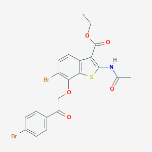molecular formula C21H17Br2NO5S B273622 Ethyl 2-(acetylamino)-6-bromo-7-[2-(4-bromophenyl)-2-oxoethoxy]-1-benzothiophene-3-carboxylate 