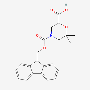 molecular formula C22H23NO5 B2736221 4-(9H-Fluoren-9-ylmethoxycarbonyl)-6,6-dimethylmorpholine-2-carboxylic acid CAS No. 2287280-41-3