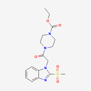 molecular formula C17H22N4O5S B2736223 乙酸 4-(2-(2-(甲磺酰基)-1H-苯并[d]咪唑-1-基)乙酰基)哌嗪-1-甲酸酯 CAS No. 886922-31-2