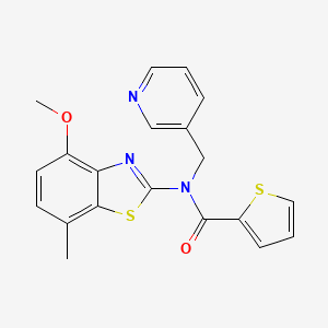 molecular formula C20H17N3O2S2 B2736231 N-(4-methoxy-7-methyl-1,3-benzothiazol-2-yl)-N-(pyridin-3-ylmethyl)thiophene-2-carboxamide CAS No. 895425-93-1