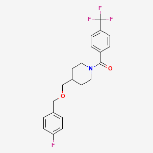 molecular formula C21H21F4NO2 B2736242 4-{[(4-fluorophenyl)methoxy]methyl}-1-[4-(trifluoromethyl)benzoyl]piperidine CAS No. 1396807-12-7