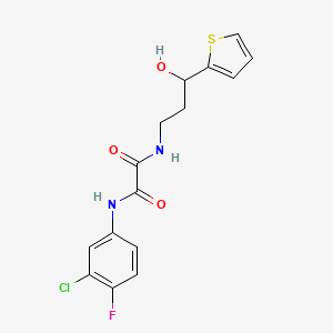 molecular formula C15H14ClFN2O3S B2736244 N1-(3-chloro-4-fluorophenyl)-N2-(3-hydroxy-3-(thiophen-2-yl)propyl)oxalamide CAS No. 1421517-21-6