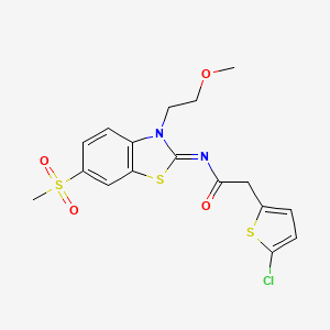 molecular formula C17H17ClN2O4S3 B2736250 (E)-2-(5-chlorothiophen-2-yl)-N-(3-(2-methoxyethyl)-6-(methylsulfonyl)benzo[d]thiazol-2(3H)-ylidene)acetamide CAS No. 1005981-79-2