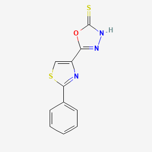 molecular formula C11H7N3OS2 B2736287 5-(2-Phenyl-1,3-thiazol-4-yl)-1,3,4-oxadiazol-2-ylhydrosulfide CAS No. 338760-49-9