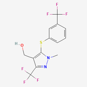 molecular formula C13H10F6N2OS B2736290 (1-Methyl-3-(trifluoromethyl)-5-{[3-(trifluoro-methyl)phenyl]sulfanyl}-1H-pyrazol-4-yl)methanol CAS No. 318239-53-1