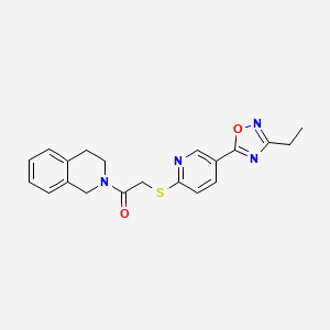 molecular formula C20H20N4O2S B2736305 2-({[5-(3-Ethyl-1,2,4-oxadiazol-5-yl)pyridin-2-yl]thio}acetyl)-1,2,3,4-tetrahydroisoquinoline CAS No. 1251695-34-7
