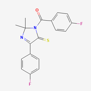 molecular formula C18H14F2N2OS B2736307 1-(4-fluorobenzoyl)-4-(4-fluorophenyl)-2,2-dimethyl-2,5-dihydro-1H-imidazole-5-thione CAS No. 1223904-46-8